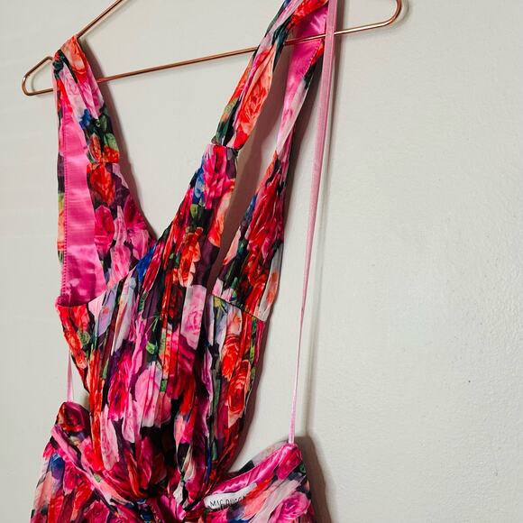 MAC DUGGAL Pink Purple Floral Cutout Back 68076 Sleeveless Gown Dress Size 6 - Picture 5 of 16